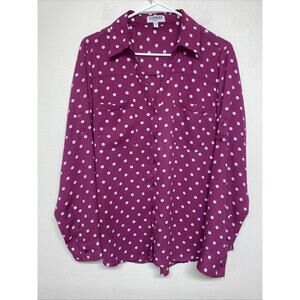 Express Women's The Portofino Shirt Roll Tab Sleeve Purple Polka Dot Size L